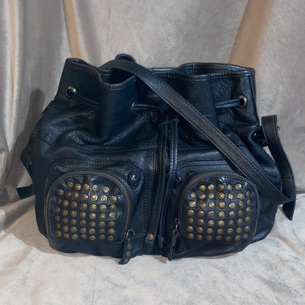 Frye Brooke Drawstring Black Leather Studded Women's Bag